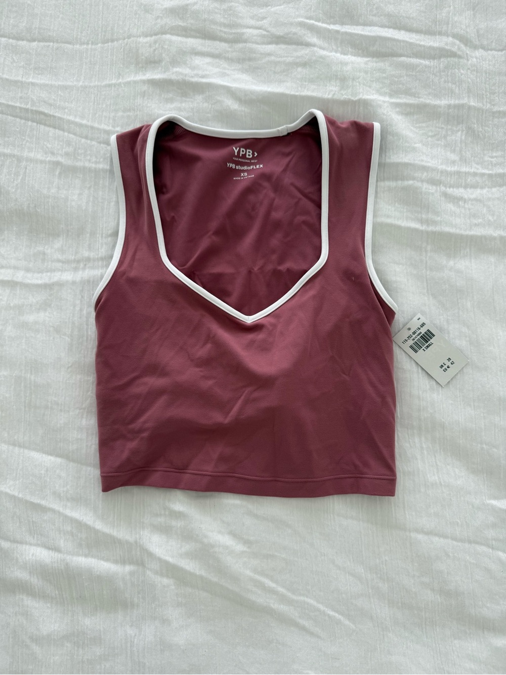 Abercrombie & Fitch YPB Mauve-Rose V-Neck Crop Tank with White Trim